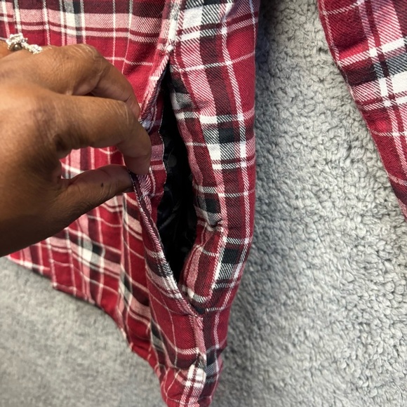 Wrangler Shacket Plaid Heritage Print Men Small Red Black Lined Faux Fur Shepra - Picture 8 of 10